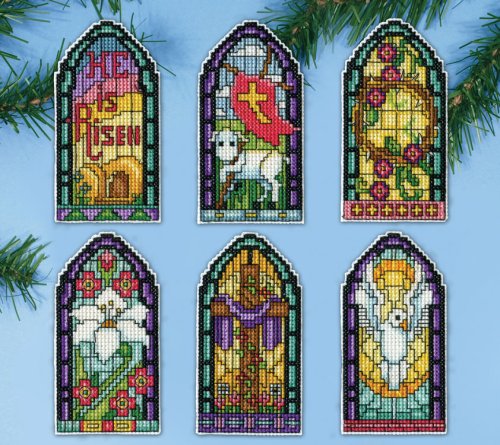 (image for) Stained Glass Easter Windows Plastic Canvas Ornament Kit